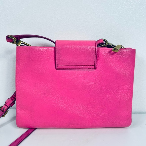 Fossil Neon Pink Genuine Leather Crossbody Purse Wristlet - Picture 2 of 7